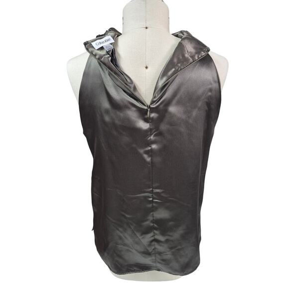 NWT Calvin Klein Polyester Satin Shell Top Funnel Neck Olive Green Sz XL - Picture 6 of 6